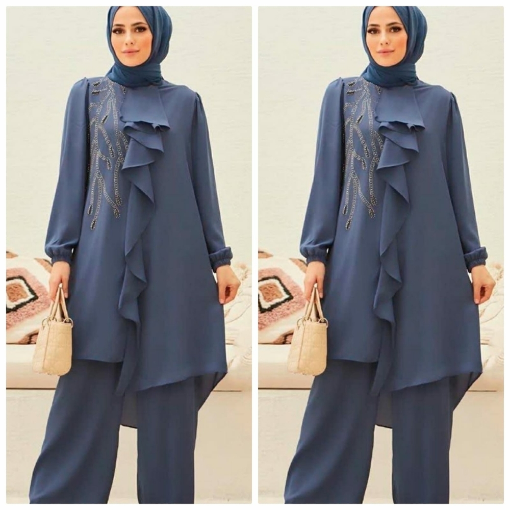 Tunic and pants set(Ruffled front)
